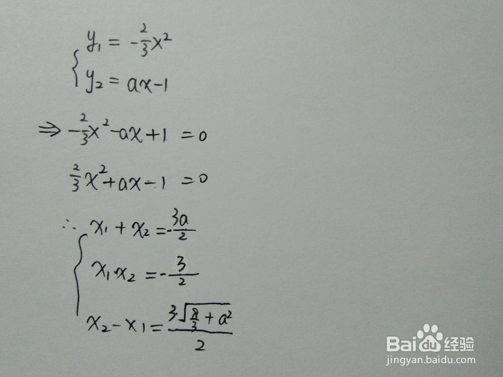 曲线y1=-2x^2/3与直线y2=ax-1围成的面积