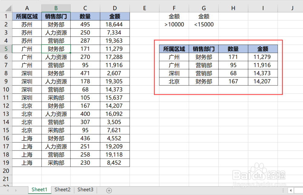 运用高级筛选汇出满足条件的数据