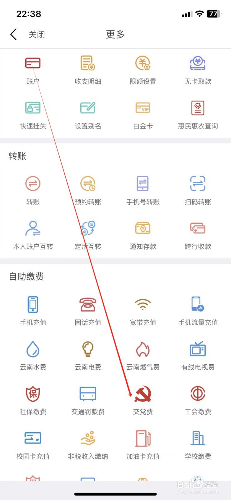 云南农信银行如何查看交党费