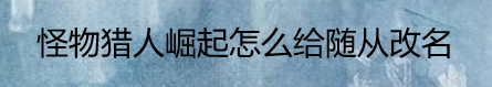 怪物猎人崛起怎么给随从改名