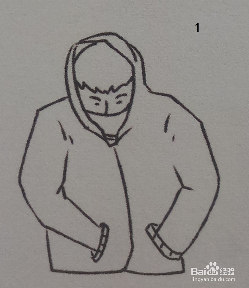 利用墨绿色绘制寒冷感觉的简笔画