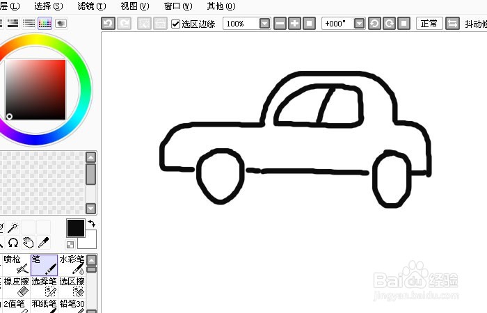 Sai软件手绘简笔画怀旧的小轿车
