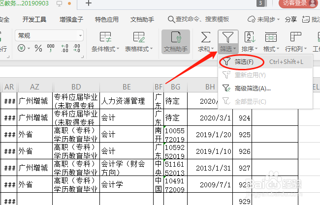 如何使用电子表格的筛选