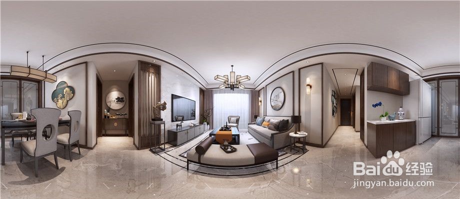 新中式风格三室两厅装修效果图