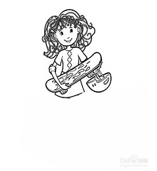 滑板少女的简笔画