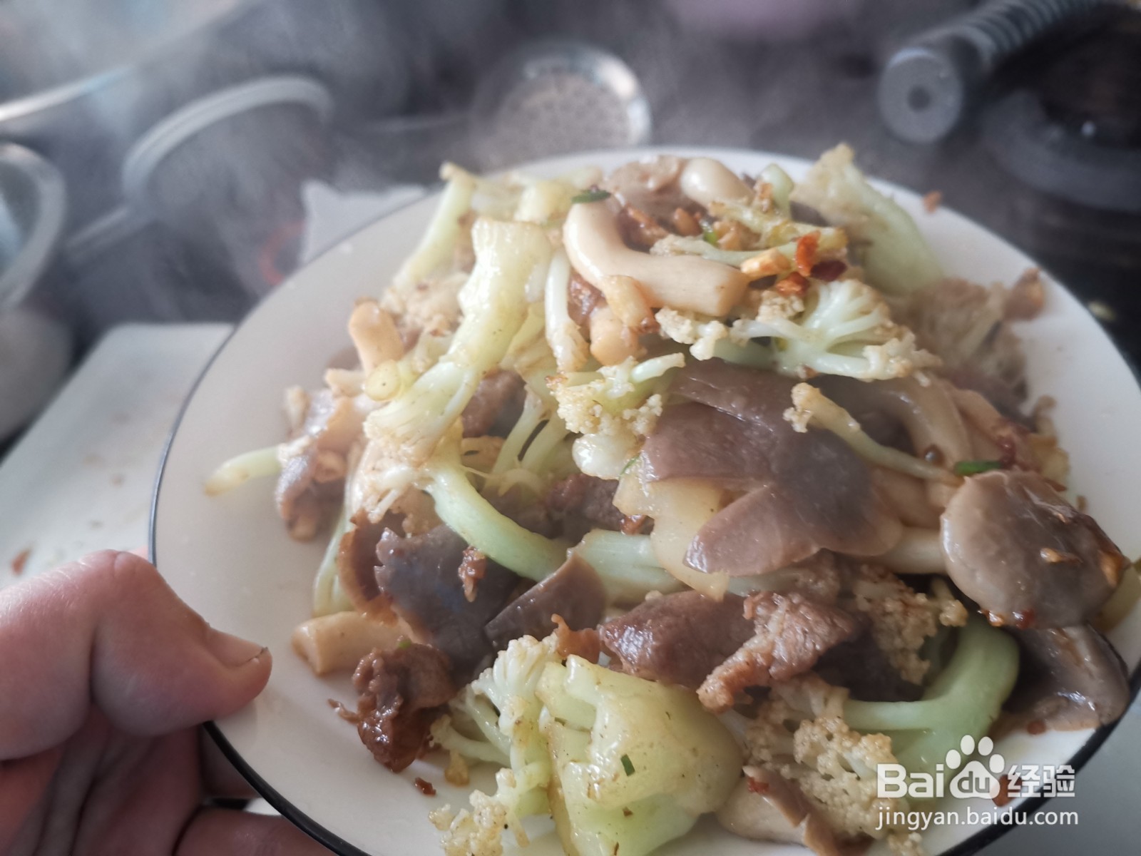 肉片炒香菇花菜