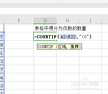 excel中怎么计算得分为负的总量是多少