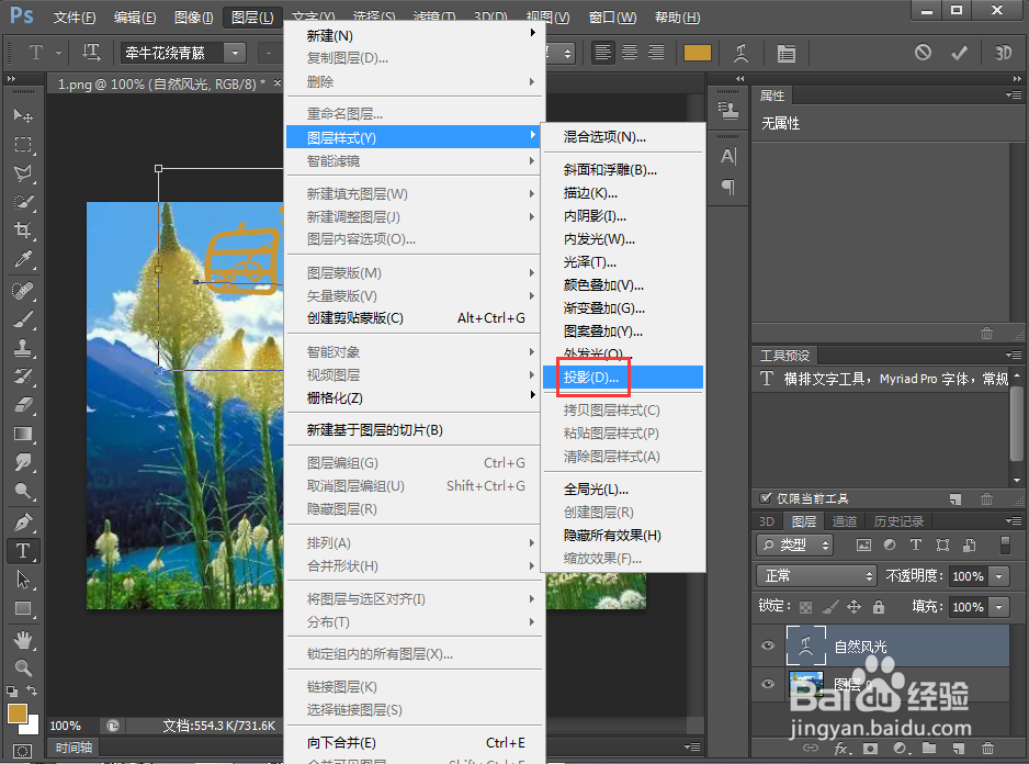 怎样给文字添加膨胀和投影效果