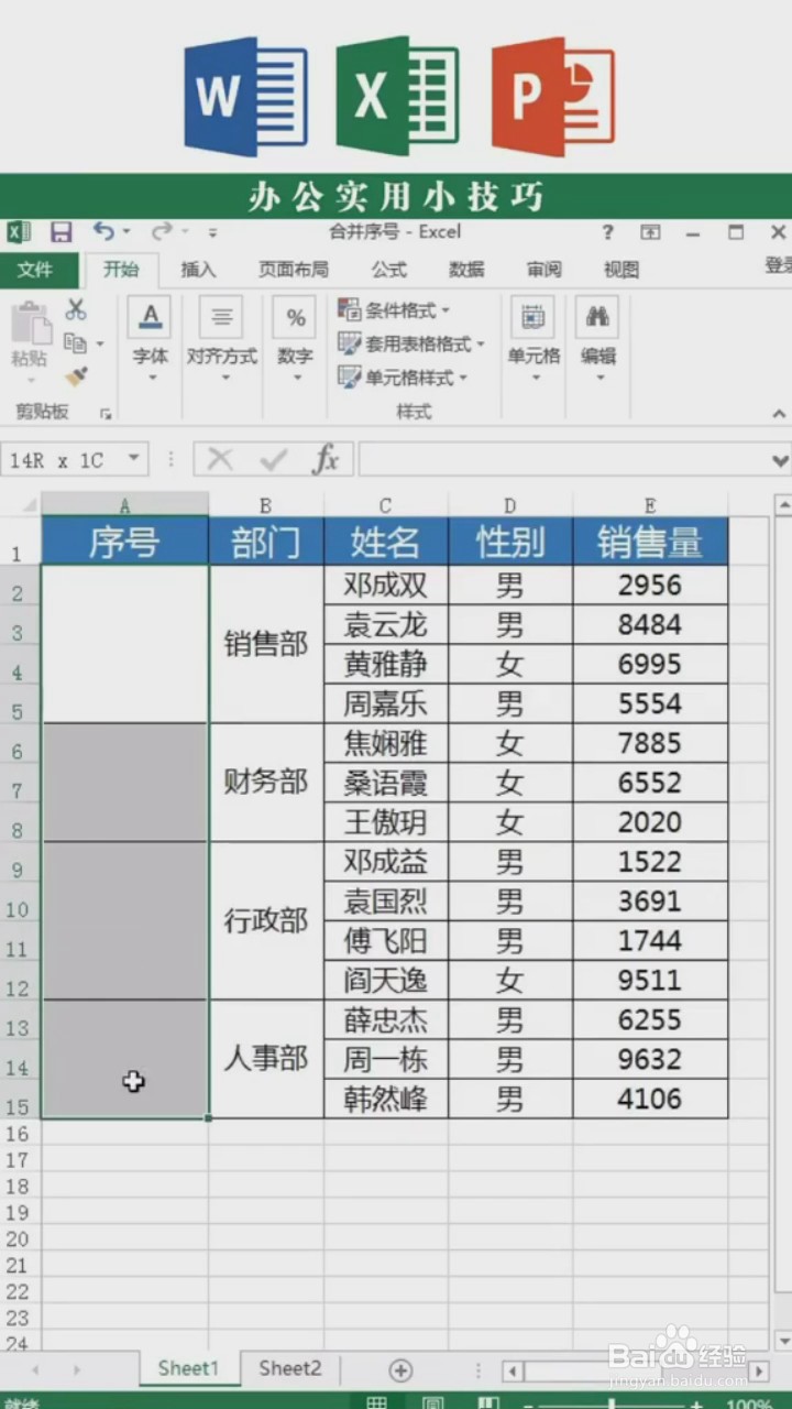 在Excel中合并单元格如何填充序号
