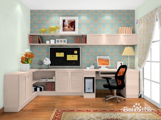 柔和多层书柜书房效果图