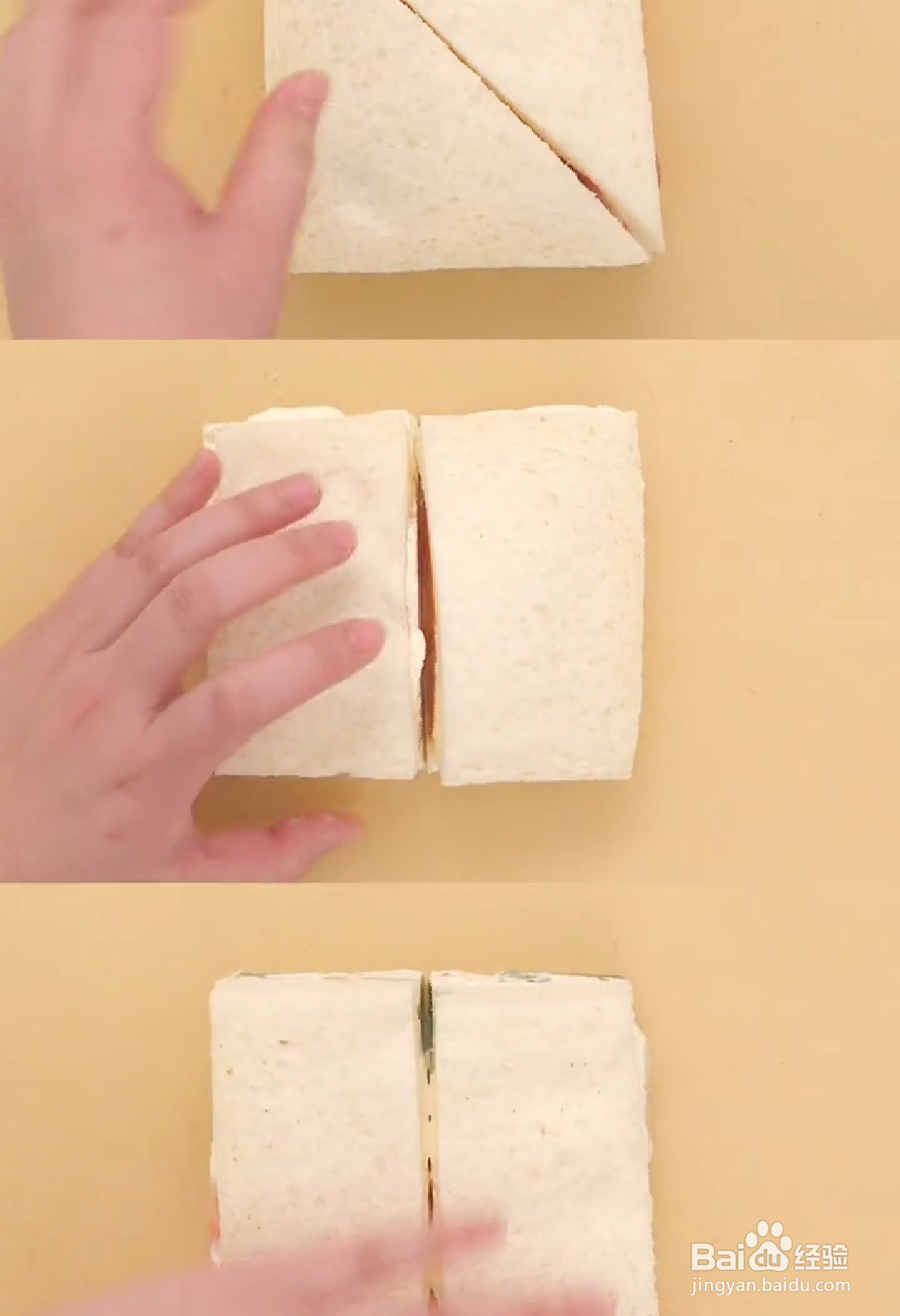 如何做出三种美味搭配的奶油水果三明治？