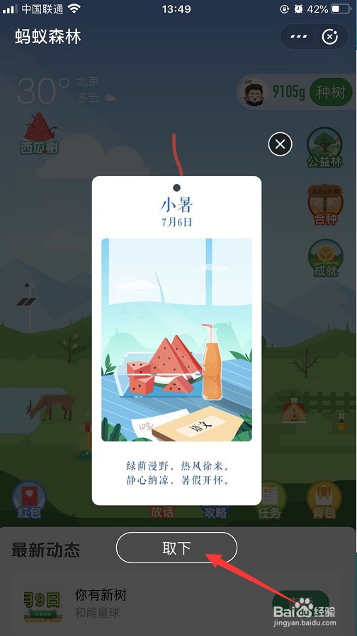 支付宝蚂蚁森林中树上的标签怎么取下来
