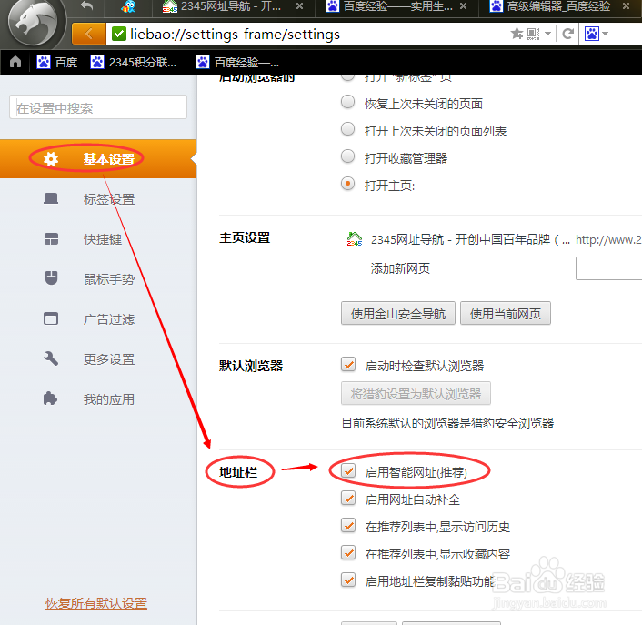 如何启用猎豹安全浏览器智能网址功能