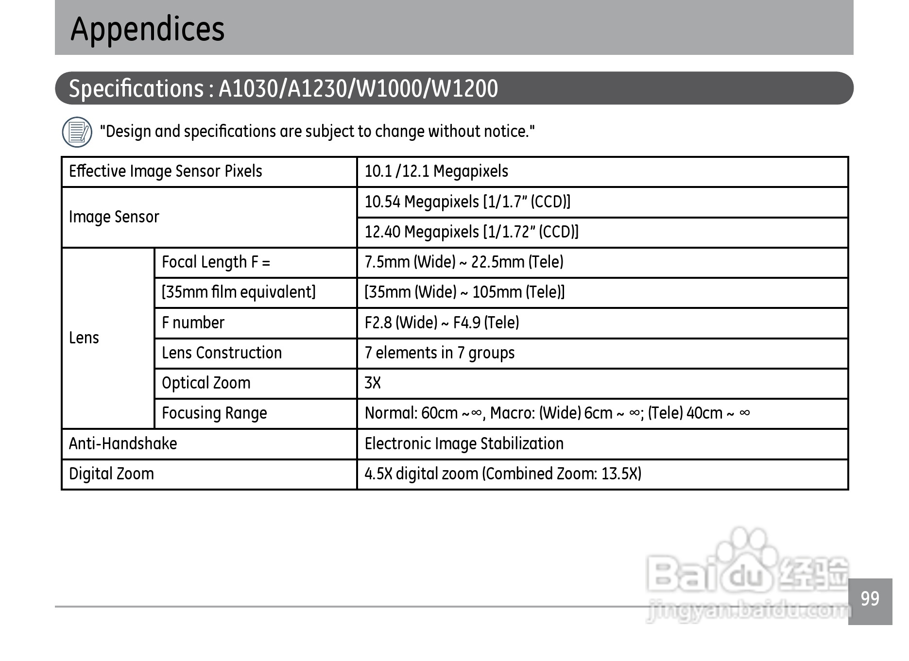 GE通用W1000数码相机说明书:[11]