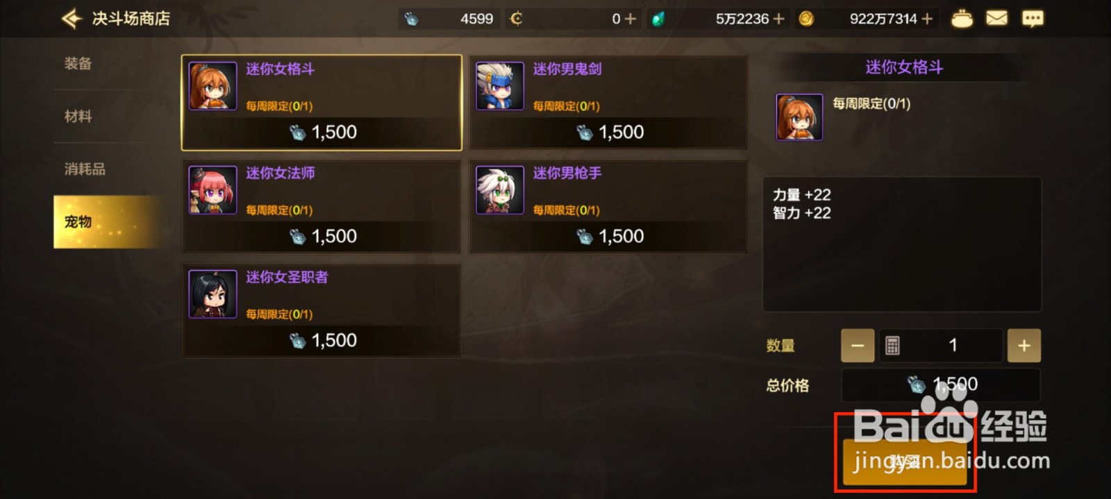 DNF手游怎么兑换宠物宠物迷你女格斗？