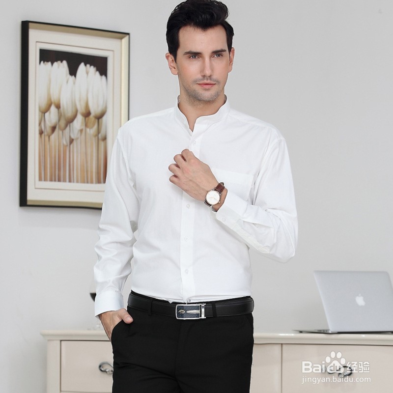 男士立领衬衫搭配图