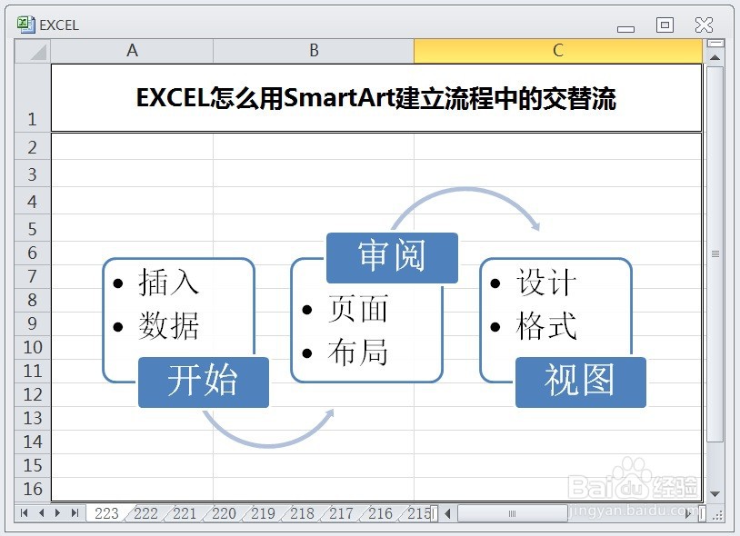 EXCEL怎么用SmartArt建立流程中的交替流