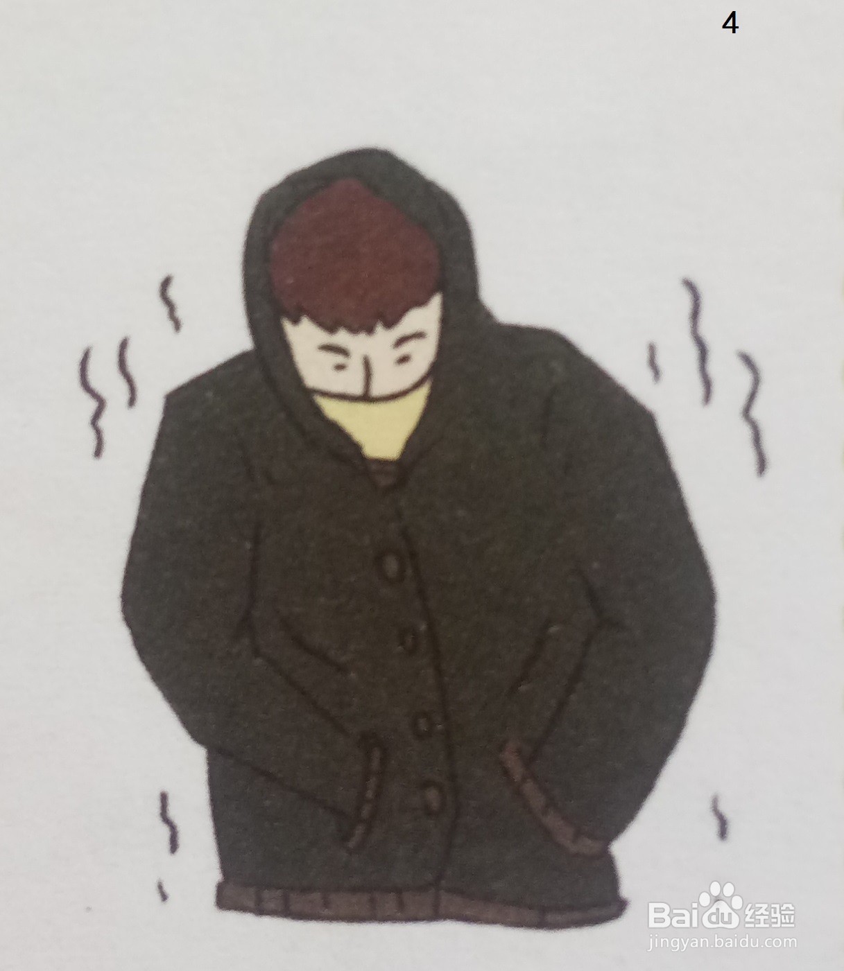 利用墨绿色绘制寒冷感觉的简笔画