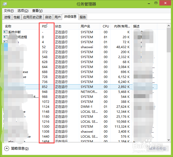 win8系统如何将任务管理器中进程号显示出来
