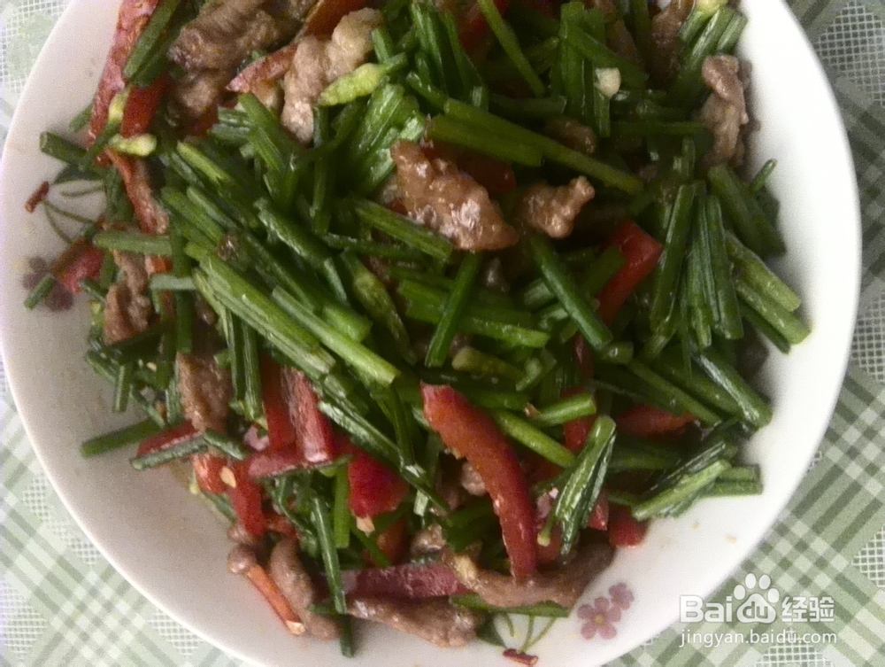 韭菜苔红椒炒肉丝