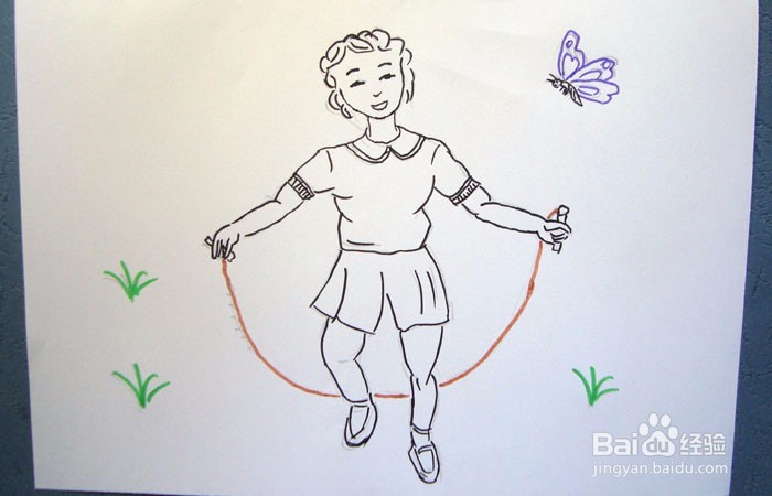 彩色简笔画练习跳绳的女孩