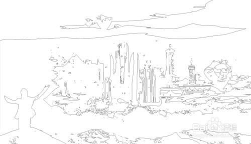 最后,我们用铅笔在图片的中间画出橘子洲轮廓线条.