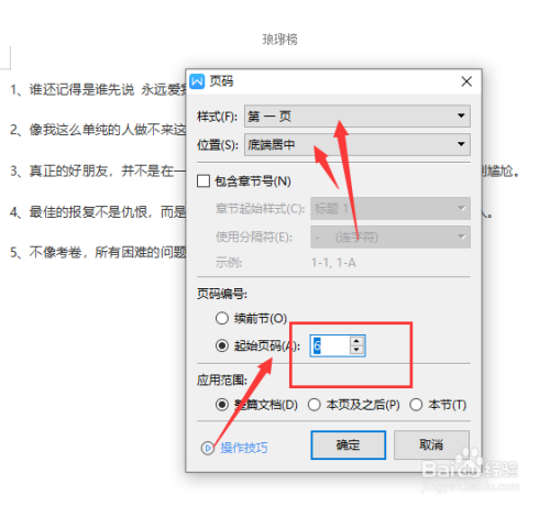 WPS文档中如何设置起始页码数值
