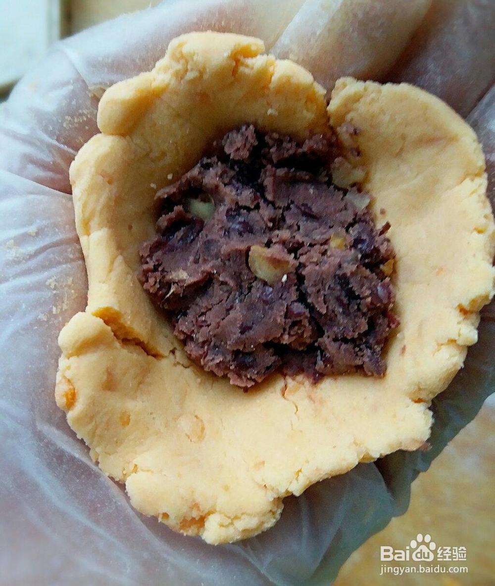 入口即化的玫瑰豆沙红薯饼
