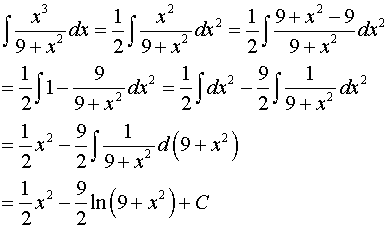∫x^3/9+X^2 dx. 不定积分的详细步骤过程和答案，拜托大神。