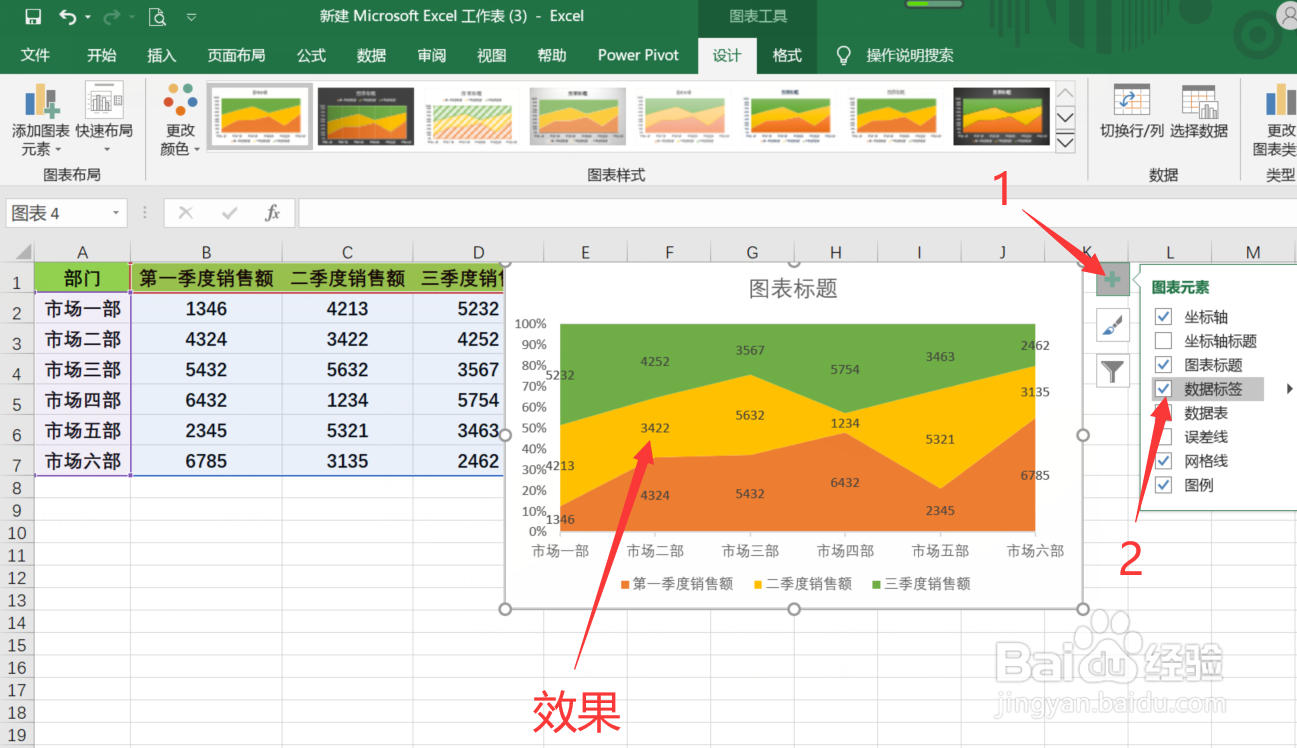 Excel中怎么制作百分比堆积面积图