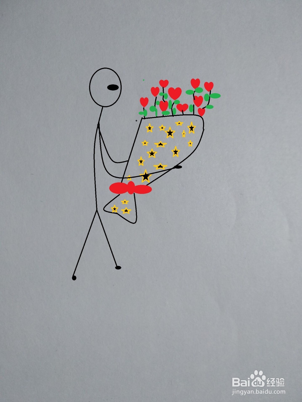 手捧爱心花束的火柴人画法