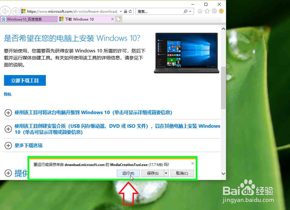 使用Internet Explorer为本机升级Windows10