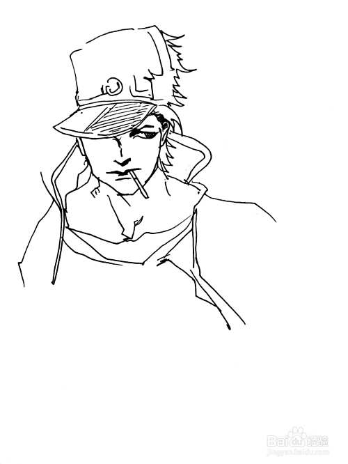 Jojo的奇妙冒险系列之空条承太郎简笔画 百度经验 Jojo的奇妙冒险系列之空条承太郎简笔画 百度经验