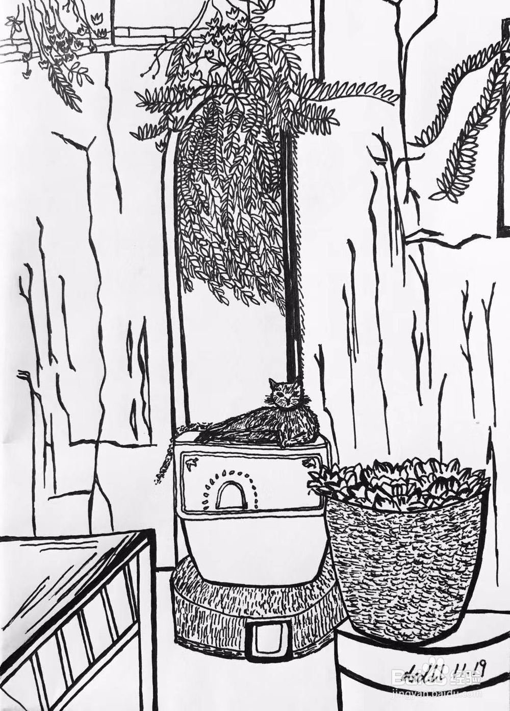 茉莉蜡笔手绘之安静的小院儿