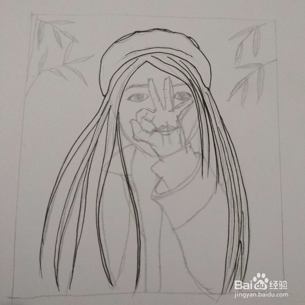 简笔画：小清新玫红色贝雷帽女孩步骤图