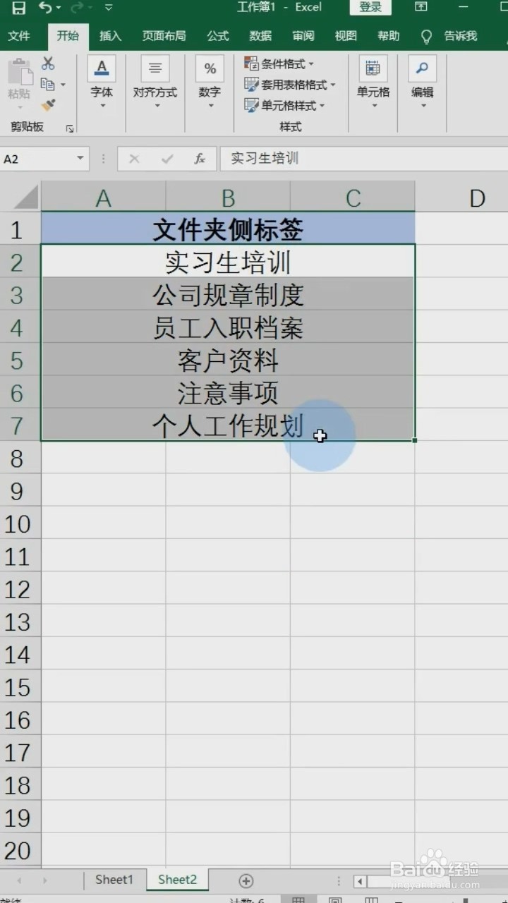 Excel中制作文件夹侧标签的方法。