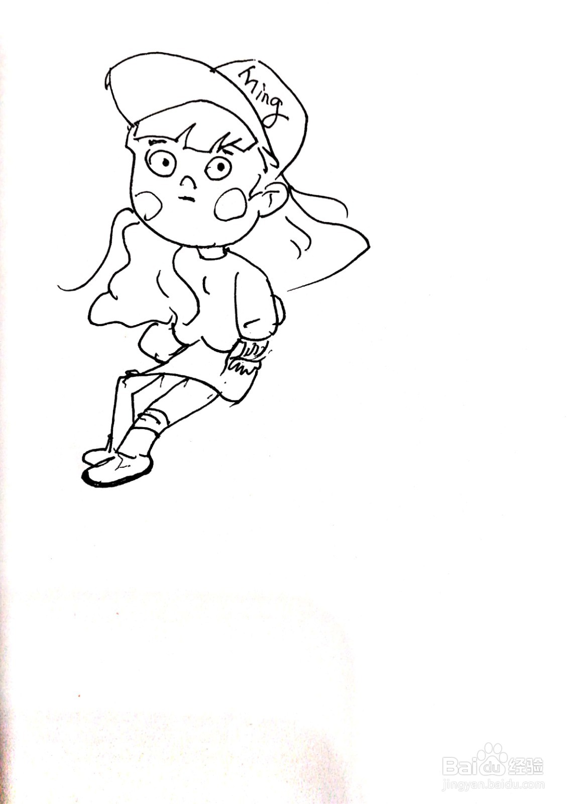 戴着鸭舌帽的漂亮女孩线描画怎么画