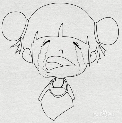 简笔画-大声哭泣的小女孩画法
