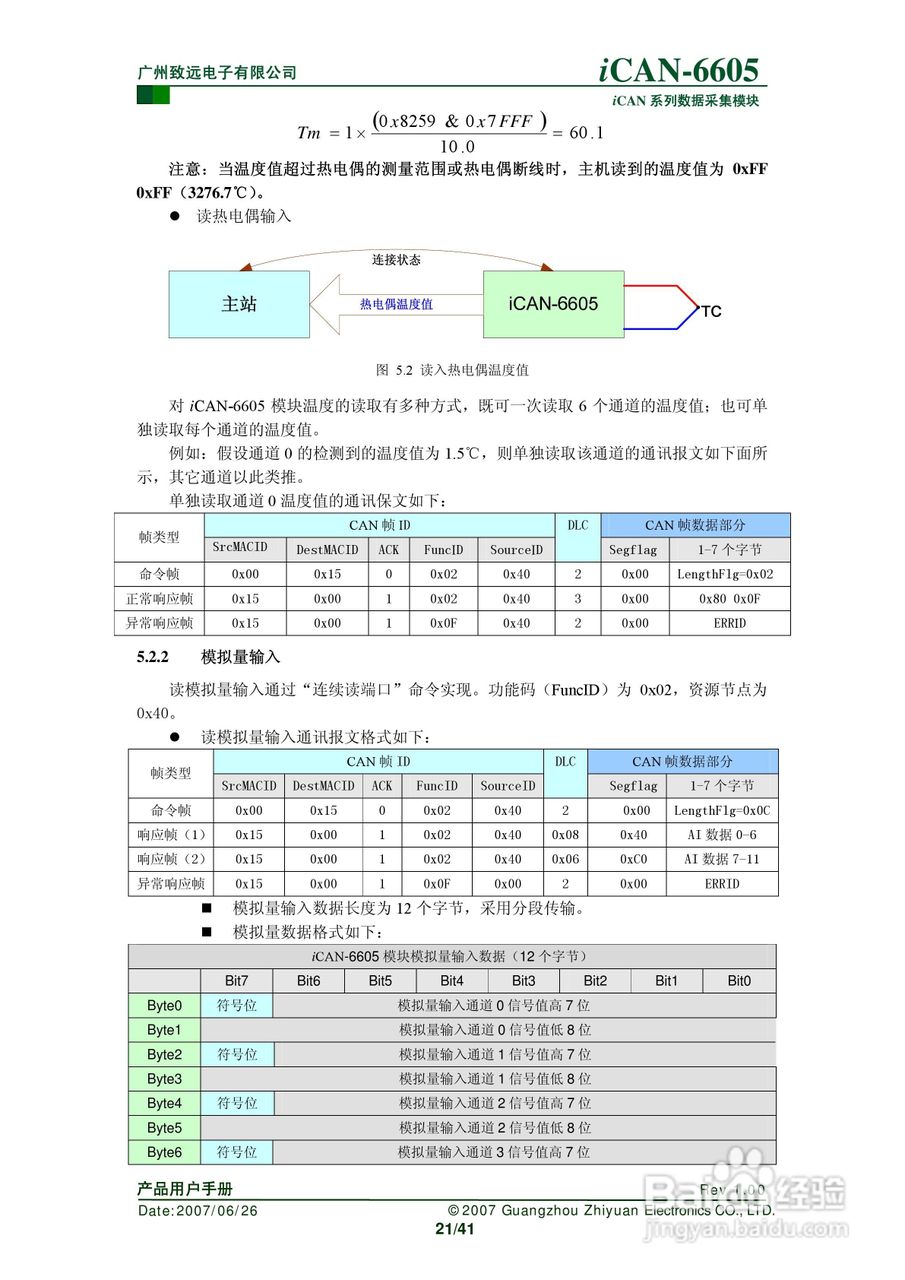 致远电子iCAN-6605 6通道热电偶测温模块用户手册:[3]
