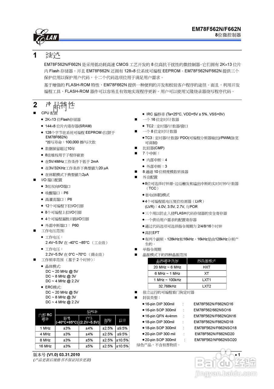 EM78F562N/F662N 8位微控制器说明书:[1]