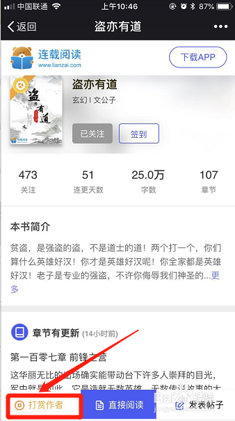 如何在连载阅读进行打赏？