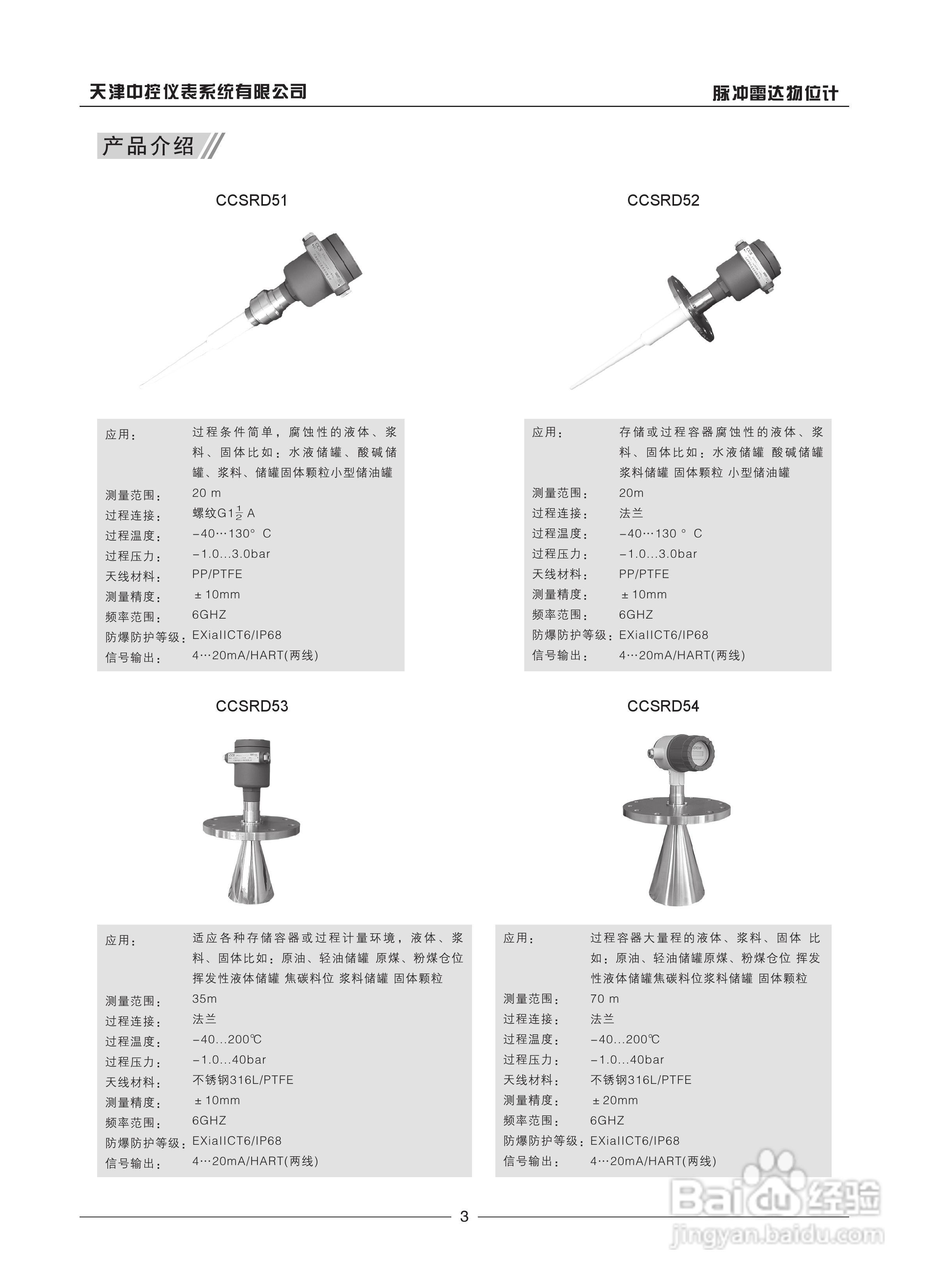 天津中控CCSRD51 脉冲雷达物位计说明书