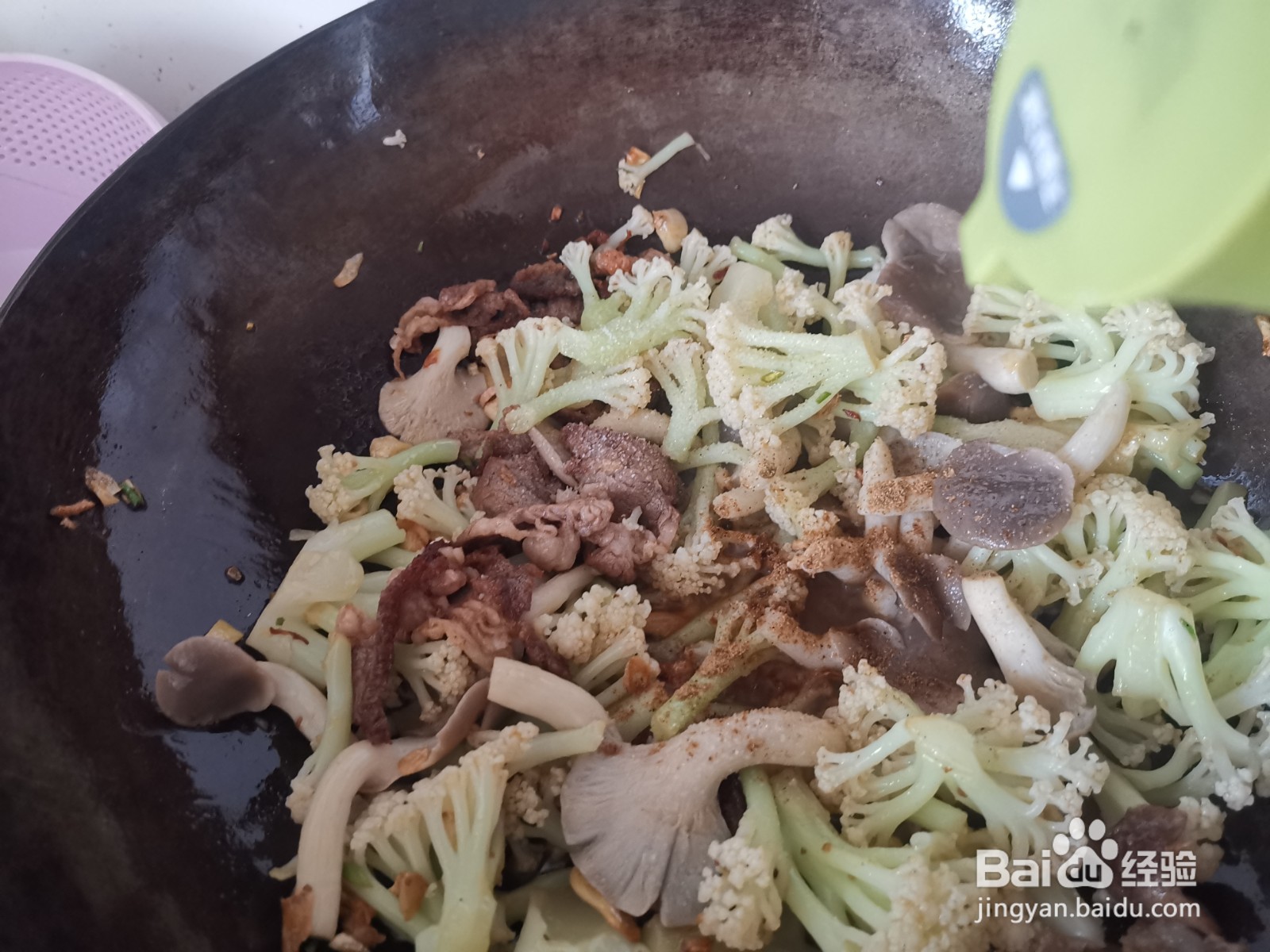 肉片炒香菇花菜