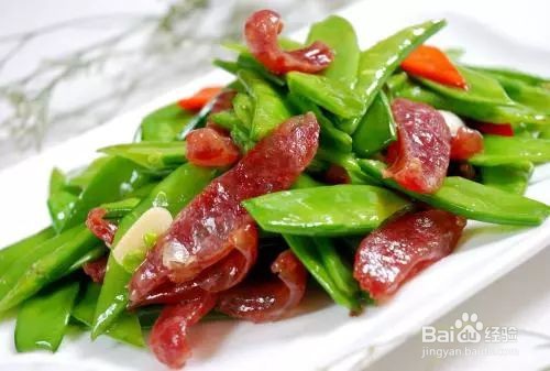广式腊肠炒荷兰豆
