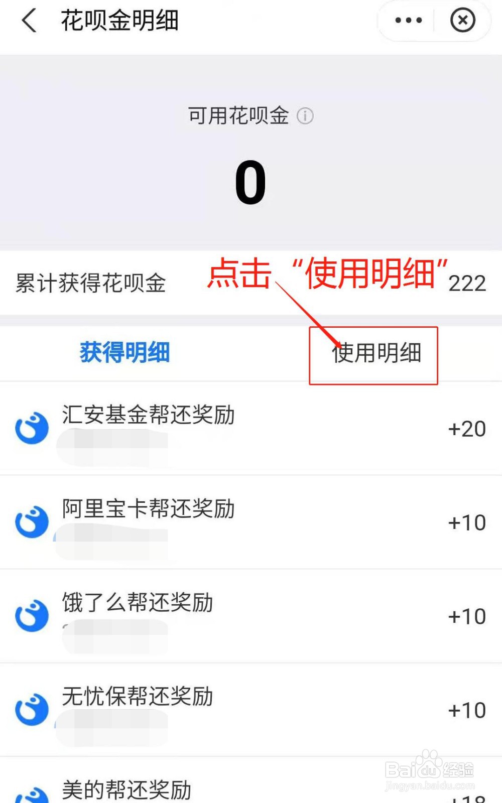 支付宝如何查看花呗金使用明细