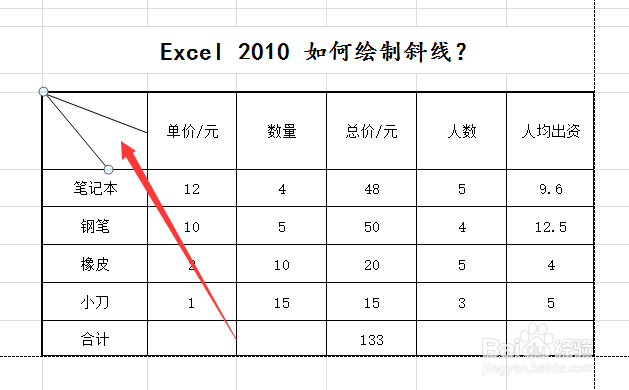 Excel2010 如何绘制斜线表格