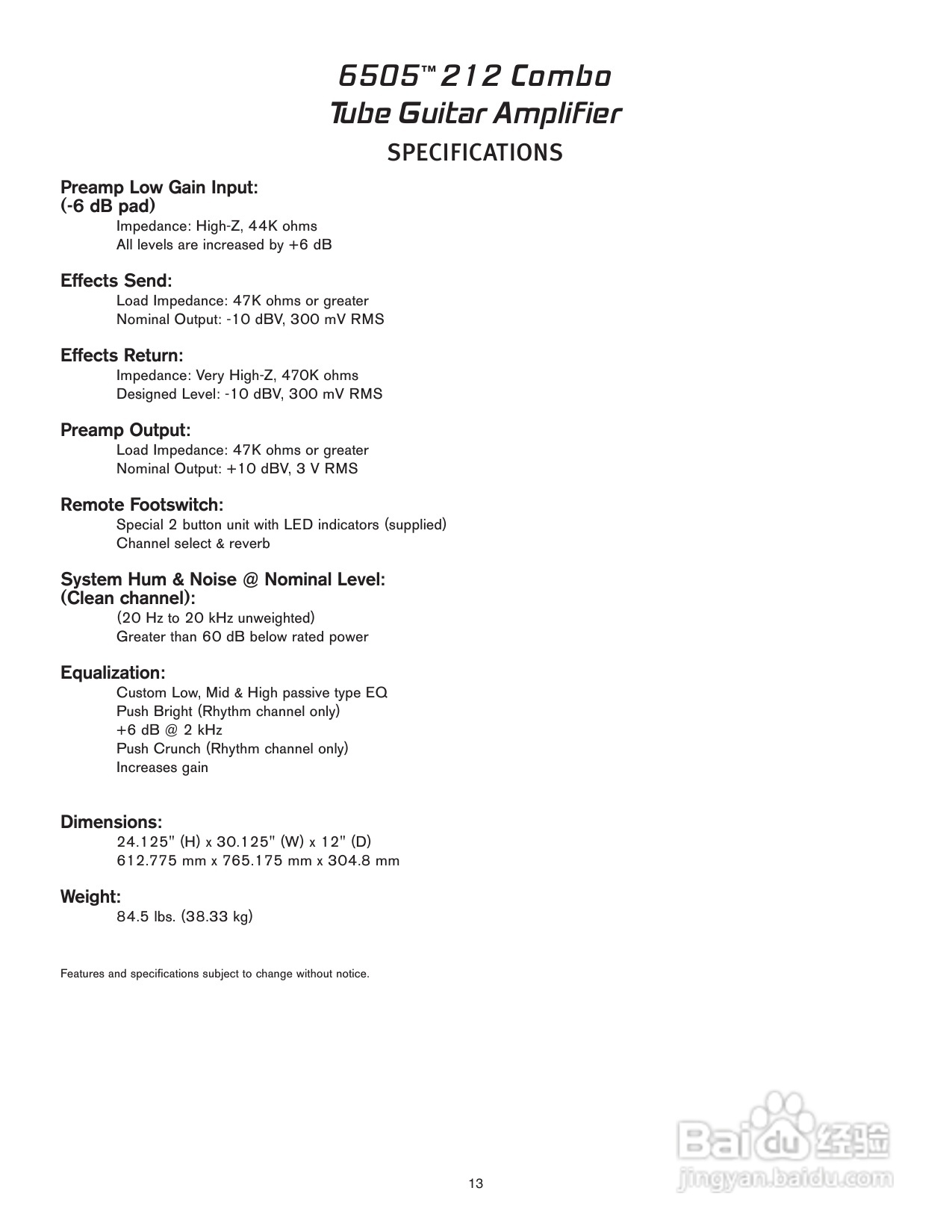 百威6505 212 Combo型音响说明书