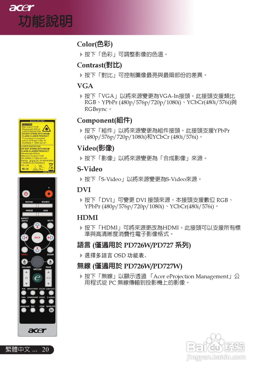 宏基PD726/PD727投影机中文说明使用手册:[3]