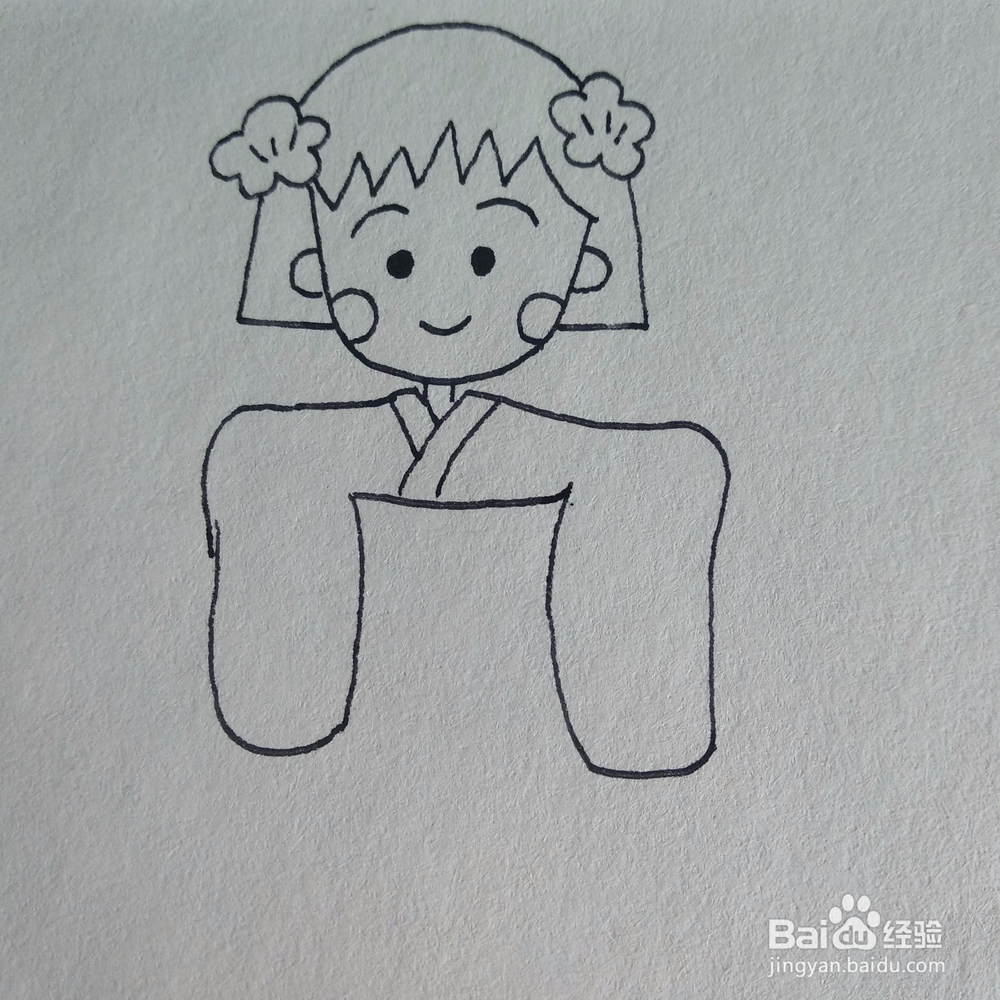 如何画穿着和服跳舞的樱桃小丸子卡通简笔画
