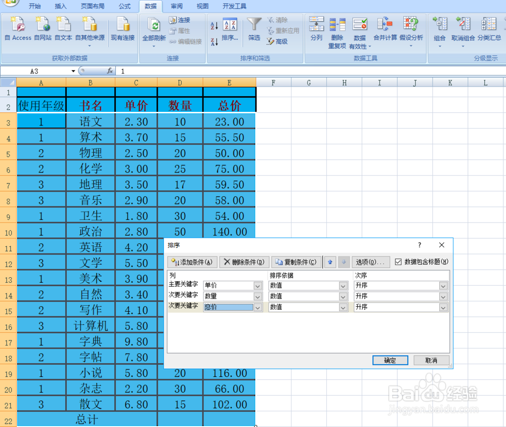 EXCEL排序数据实例